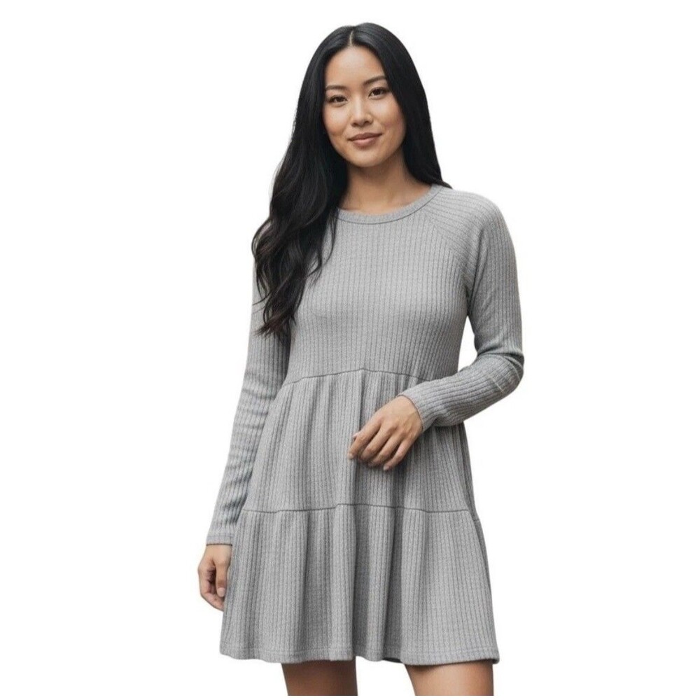 American Eagle Outfitters Sweater Dress Womens Small Gray Ribbed Knit Tiered